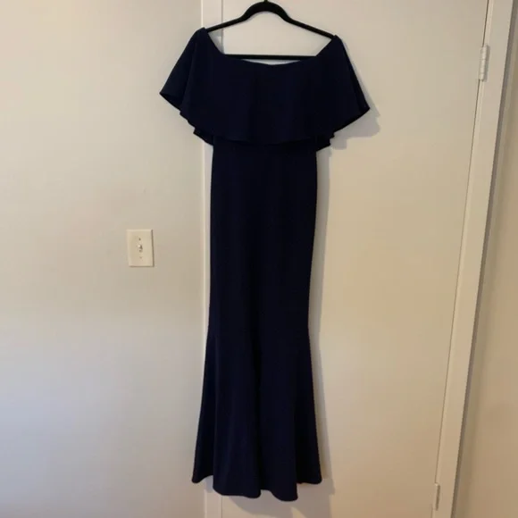 Anthropologie BHLDN Navy Blue Dara Off the Shoulder Maxi Dress - Picture 3 of 9